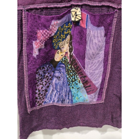 Zashi vintage Button up 100% rayon purple boho Wearable art panels‎ unique L - Picture 2 of 7